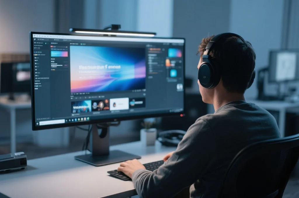 用户在桌面电脑上享受天狮的沉浸式娱乐体验